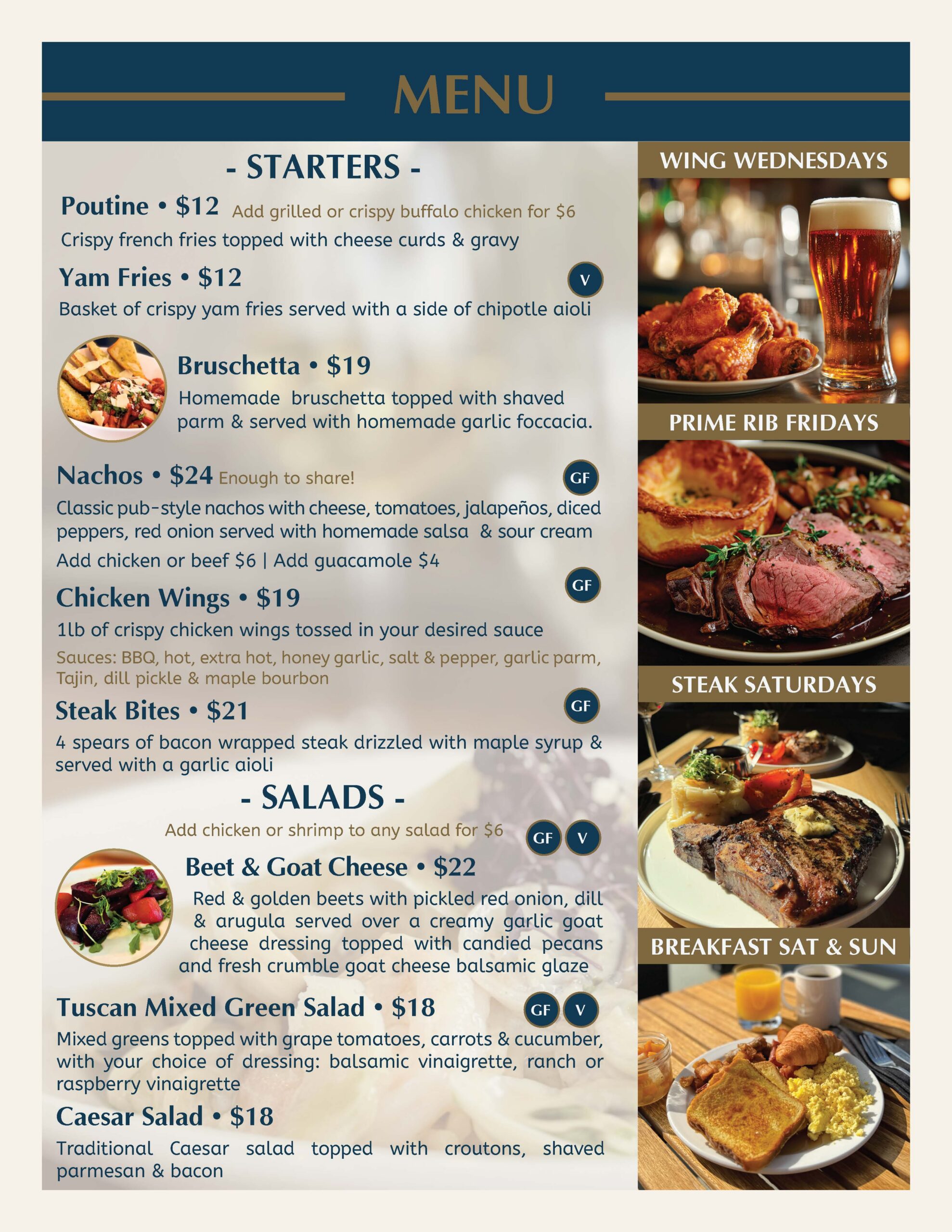 july full starter menu